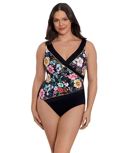 Longitude by Mimi Flamingo Women's Longitude Piped Side Shirred Surplice One-Piece Swimsuit