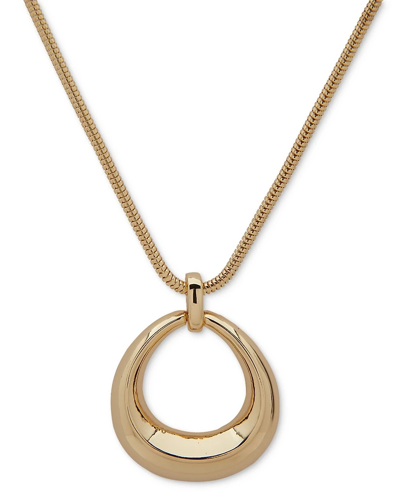 Anne Klein Gold-Tone Open Oval Pendant Necklace, 16" + 3" extender