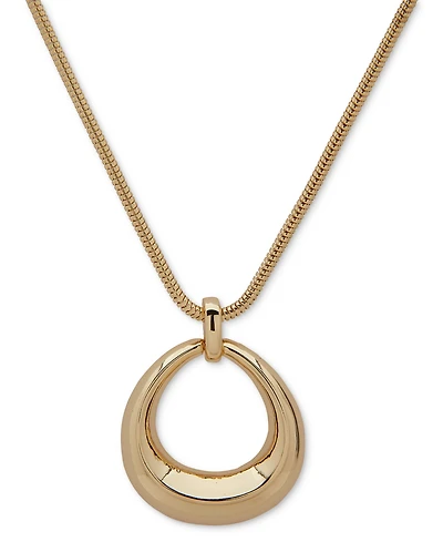Anne Klein Gold-Tone Open Oval Pendant Necklace, 16" + 3" extender