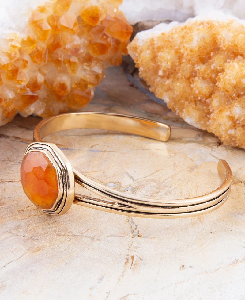 Barse River Rocks Genuine Orange Quartz Abstract Cuff Bracelet