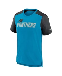 Men's Nike Heathered Blue, Black Carolina Panthers Color Block Team Name T-shirt