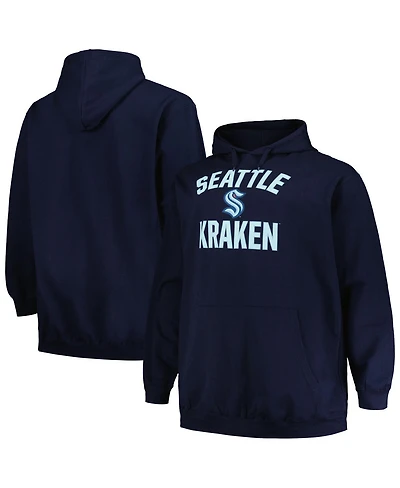 Men's Profile Deep Sea Blue Seattle Kraken Big and Tall Arch Over Logo Pullover Hoodie