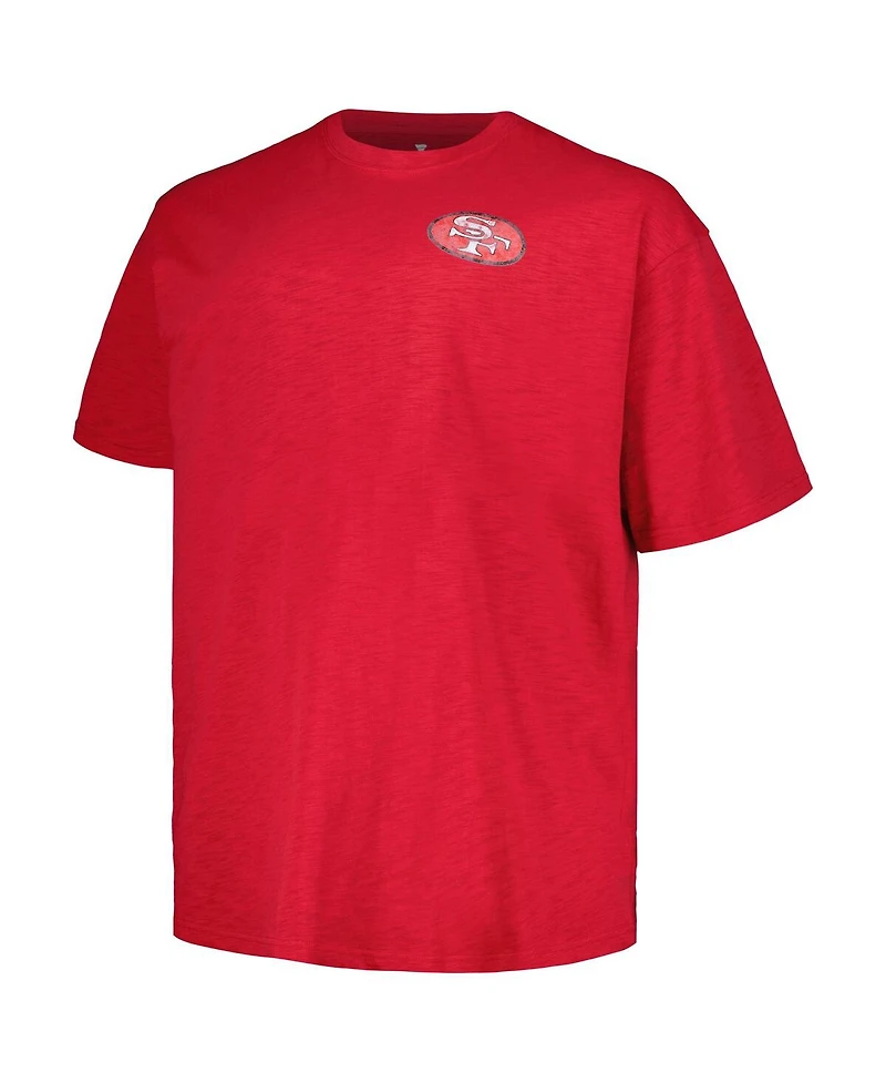 Men's Profile Scarlet Distressed San Francisco 49ers Big and Tall Two-Hit Throwback T-shirt