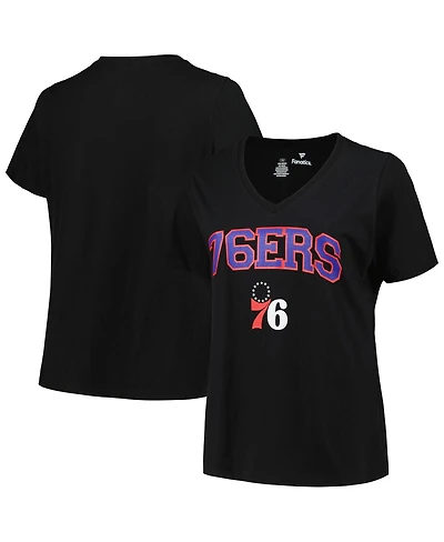 Women's Profile Black Philadelphia 76ers Plus Size Arch Over Logo V-Neck T-shirt