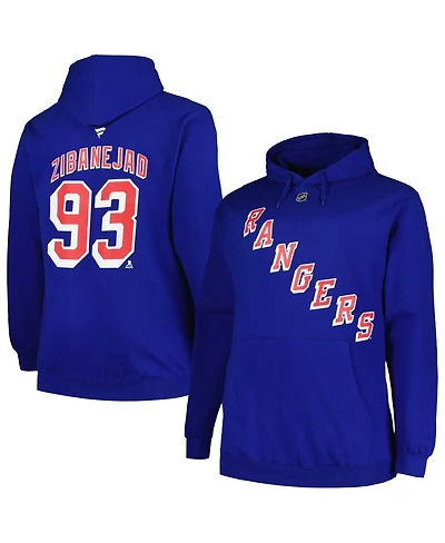 Men's Profile Mika Zibanejad Blue New York Rangers Big and Tall Name Number Pullover Hoodie