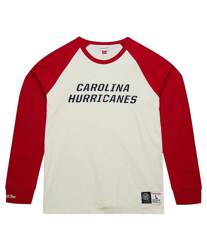 Men's Mitchell & Ness Cream Distressed Carolina Hurricanes Legendary Slub Vintage-Like Raglan Long Sleeve T-shirt