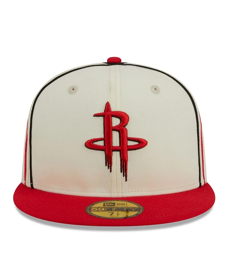 Men's New Era Cream, Red Houston Rockets Piping 2-Tone 59FIFTY Fitted Hat