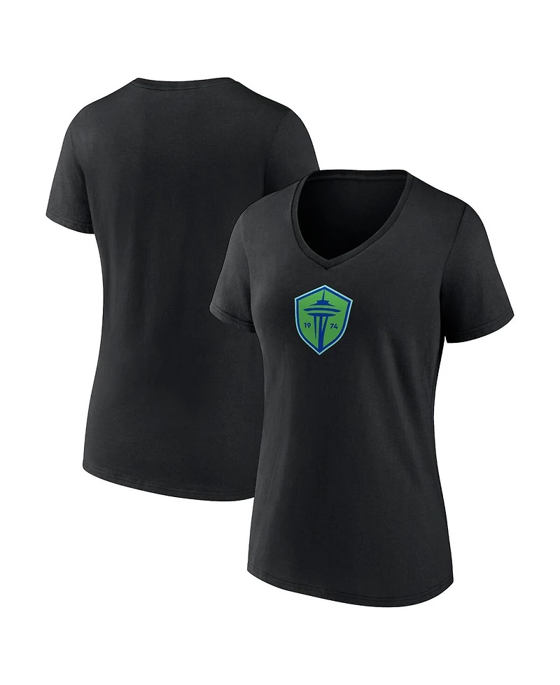 Women's Fanatics Black Seattle Sounders Fc Primary Logo V-Neck T-shirt