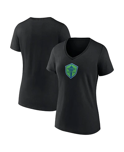 Women's Fanatics Black Seattle Sounders Fc Primary Logo V-Neck T-shirt