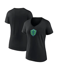 Women's Fanatics Black Seattle Sounders Fc Primary Logo V-Neck T-shirt
