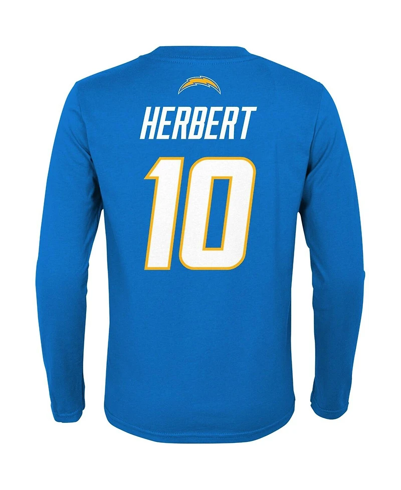 Big Boys and Girls Justin Herbert Powder Blue Los Angeles Chargers Mainliner Player Name Number Long Sleeve T-shirt