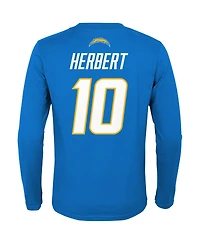 Big Boys and Girls Justin Herbert Powder Blue Los Angeles Chargers Mainliner Player Name Number Long Sleeve T-shirt
