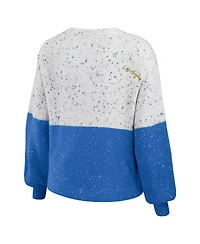 Women's Wear by Erin Andrews White, Powder Blue Los Angeles Chargers Lighweight Modest Crop Color-Block Pullover Sweater