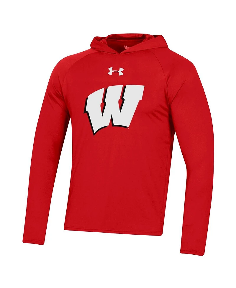 Men's Under Armour Red Wisconsin Badgers School Logo Raglan Long Sleeve Hoodie Performance T-shirt