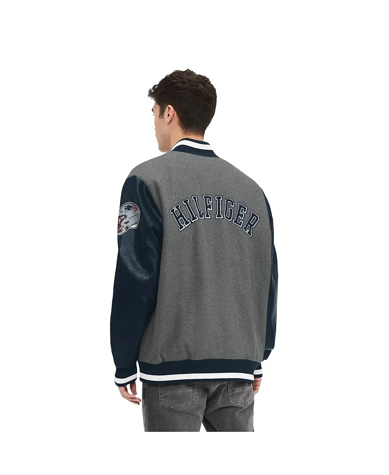 Men's Tommy Hilfiger Heather Gray, Navy New England Patriots Gunner Full-Zip Varsity Jacket