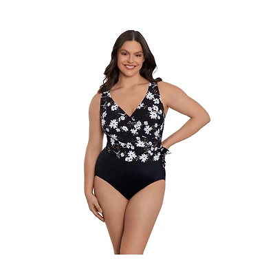 Women's Longitude Side Tie Draped Surplice One-Piece Swimsuit