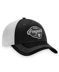 Women's Fanatics Black, White Pittsburgh Penguins Fundamental Trucker Adjustable Hat