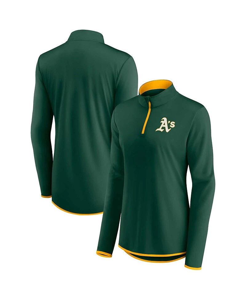 Women's Fanatics Green Oakland Athletics Corner Quarter-Zip Top