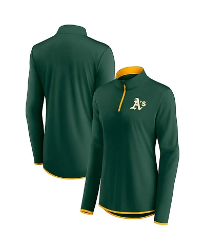 Women's Fanatics Green Oakland Athletics Corner Quarter-Zip Top