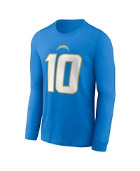 Men's Nike Justin Herbert Powder Blue Los Angeles Chargers Player Name and Number Long Sleeve T-shirt