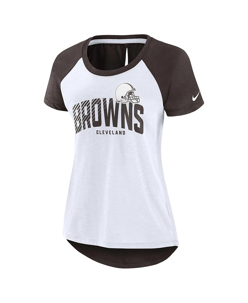 Women's Nike White, Brown Cleveland Browns Back Slit Lightweight Fashion T-shirt