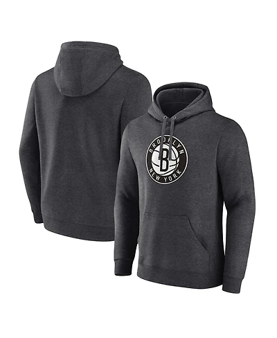 Men's Fanatics Heather Charcoal Brooklyn Nets Primary Logo Pullover Hoodie