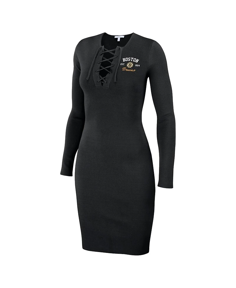 Women's Wear by Erin Andrews Black Boston Bruins Lace-Up Dress