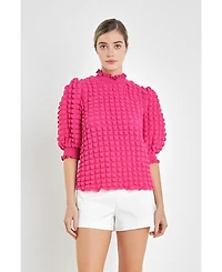 Women's Textured Mock Neck Short Sleeve Blouse