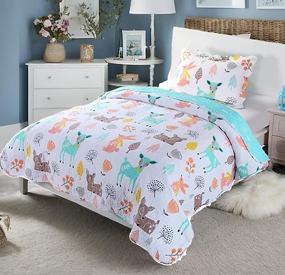 MarCielo 100% Cotton Kids Quilt Bedspread Set for Teens Girls Bedding Deer