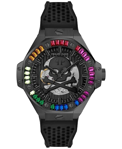 Philipp Plein Men's Automatic Skeleton Royal Black Silicone Strap Watch 46mm