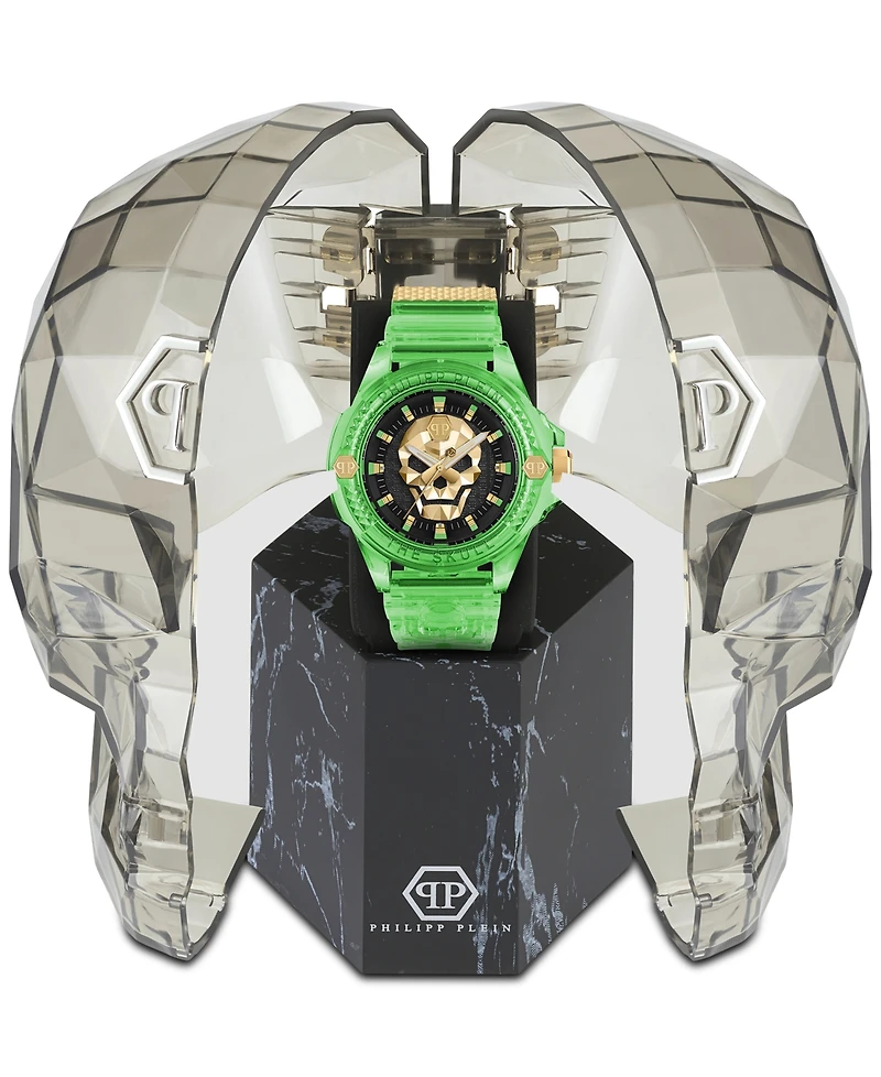 Philipp Plein Unisex The Skull Scuba Duba Green Silicone Strap Watch 44mm