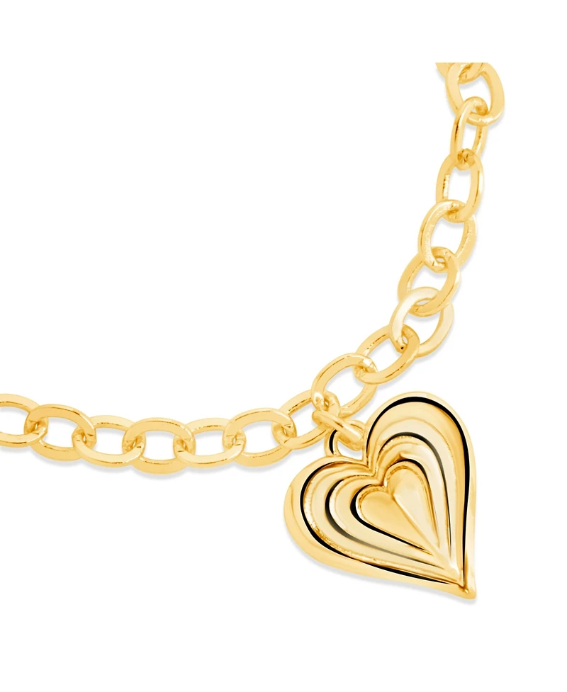 Sterling Forever Silver-Tone or Gold-Tone Beating Heart Charm Bracelet