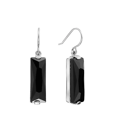 Rectangular Crystal Drop Earrings Silver-Plate