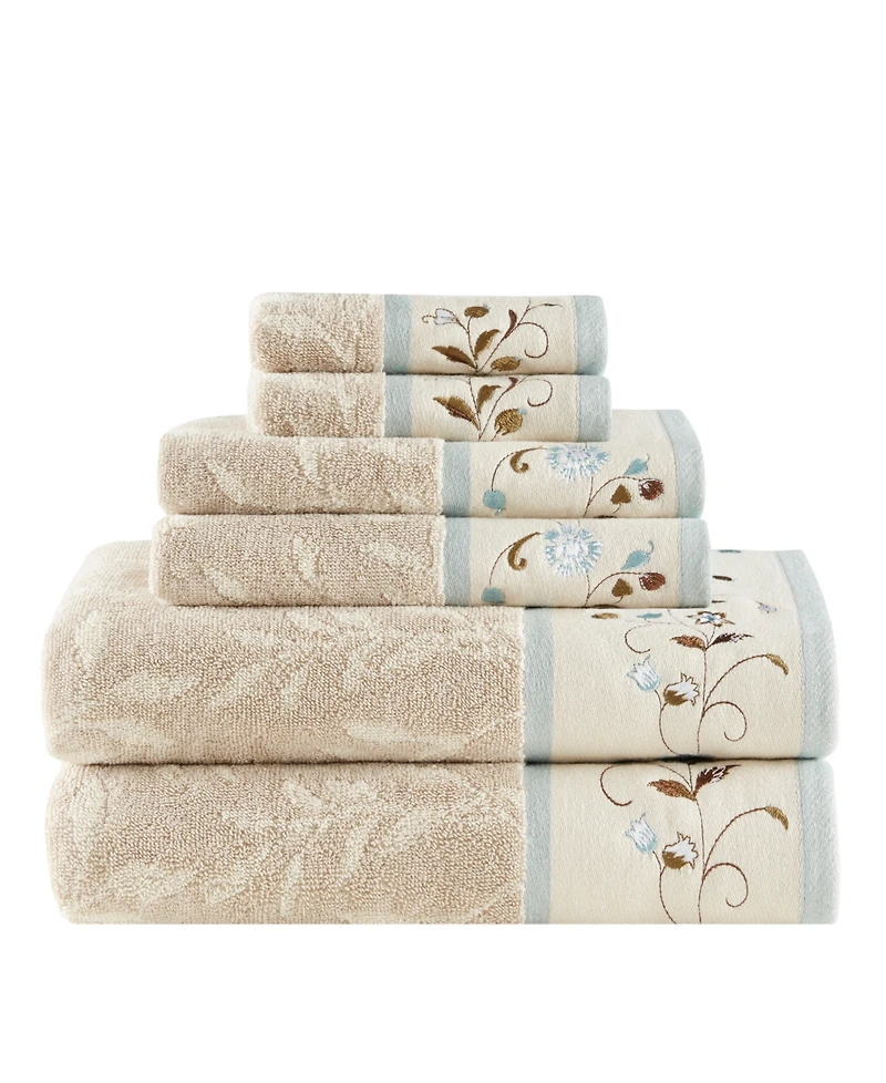 Madison Park Cotton 6-Pc. Embroidered Serene Jacquard Towel Set