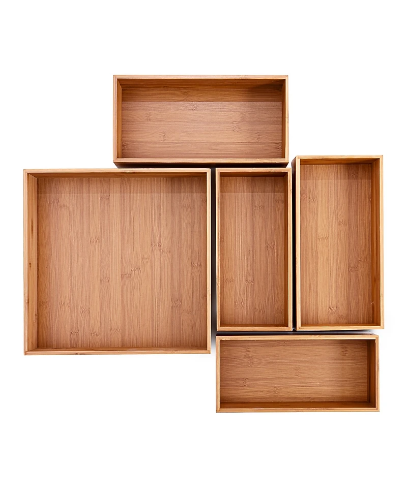Seville Classics Bamboo 5-Piece Storage Bin Organizer Box Set