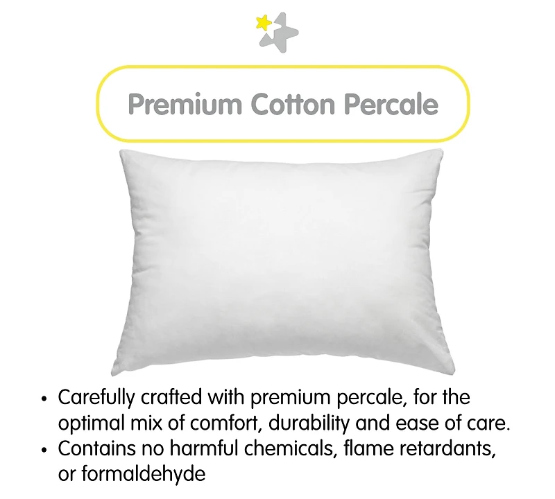 Breathable Baby Cotton Percale Toddler Pillow, 13" x 18" (2-Pack)