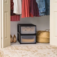 Iris Usa 30 Qt. Stackable Storage Drawer, 2 Pack, Plastic Drawer Organizer with Clear Doors for Pantry, Bedroom, Closet, Kitchen, Under-Sink