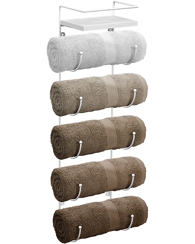 Sorbus Wall Mounted Towel Rack With Shelf - White