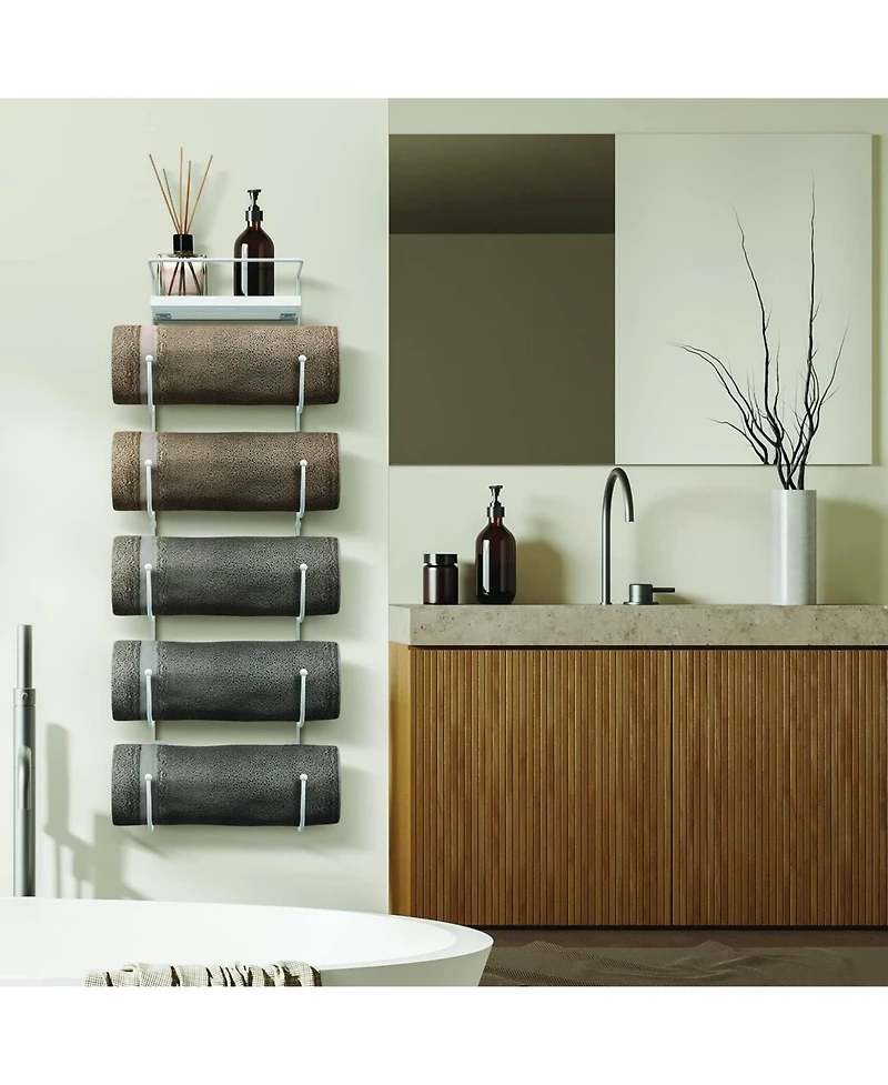 Sorbus Wall Mounted Towel Rack With Shelf - White