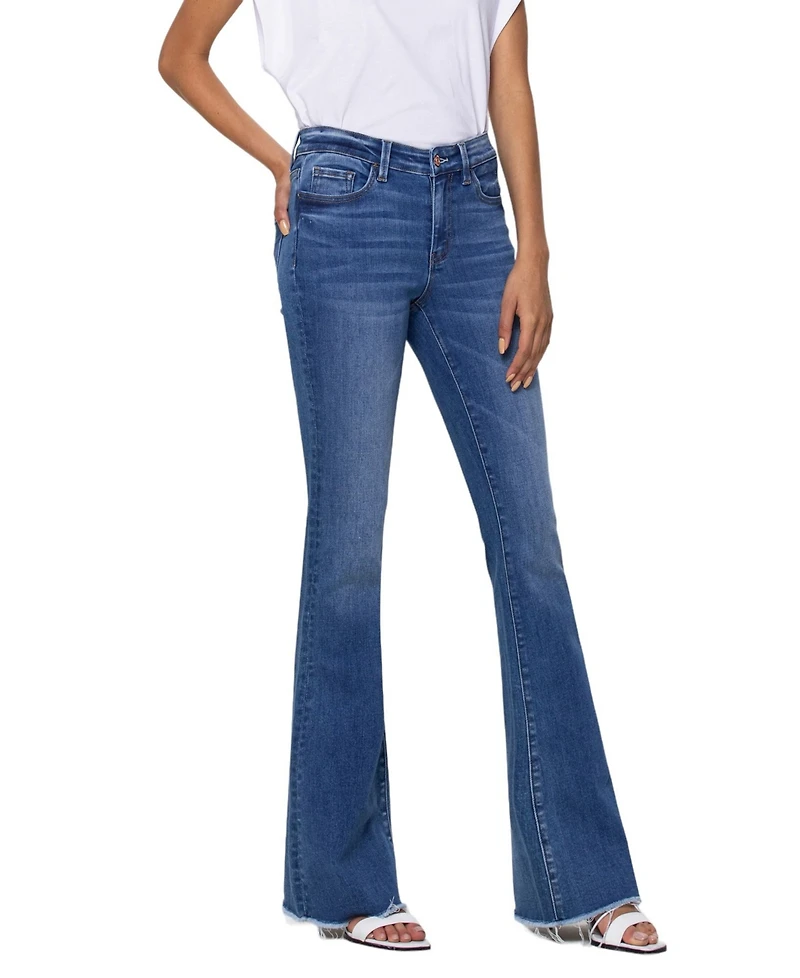 Vervet Women's Mid Rise Raw Hem Mini Flare Jeans