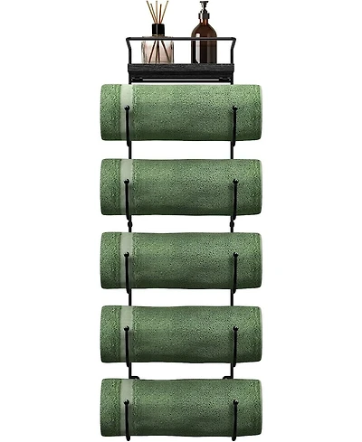 Sorbus Wall Mounted Towel Rack With Shelf - White