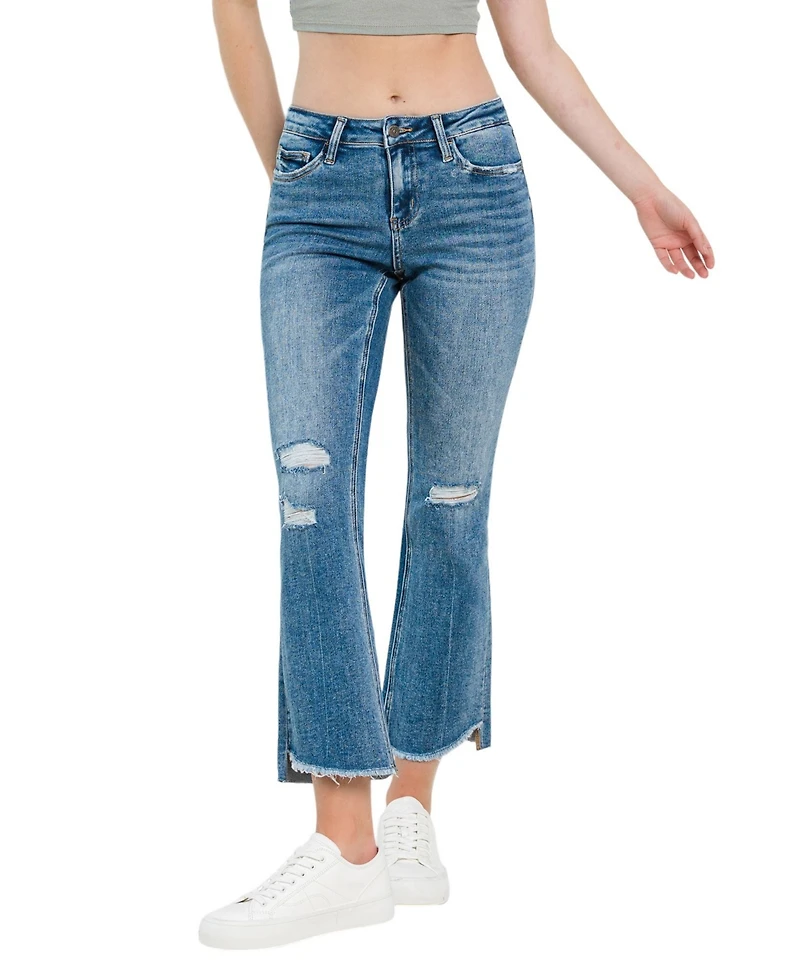 Vervet Women's Mid Rise Step Hem Ankle Flare Jeans