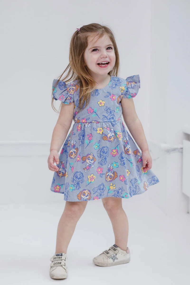 Paw Patrol Toddler Girls Skye Floral Chambray Skater Dress Toddler|Child