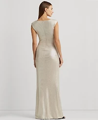 Lauren Ralph Metallic Sleeveless Side-Slit Gown