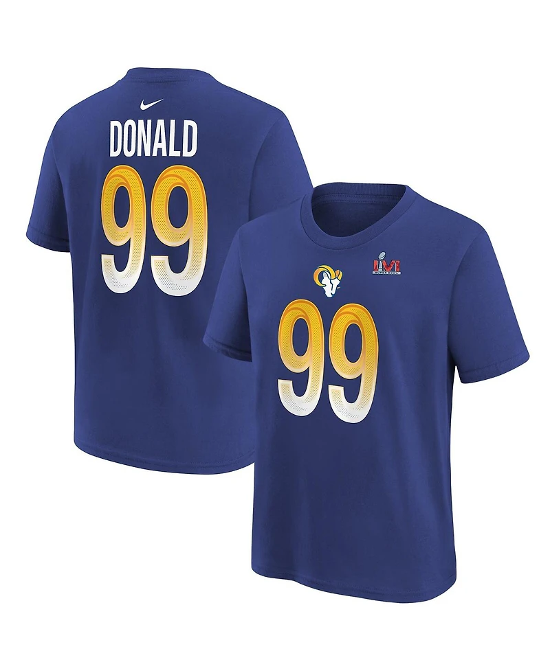 Big Boys Nike Aaron Donald Royal Los Angeles Rams Super Bowl Lvi Name and Number T-shirt