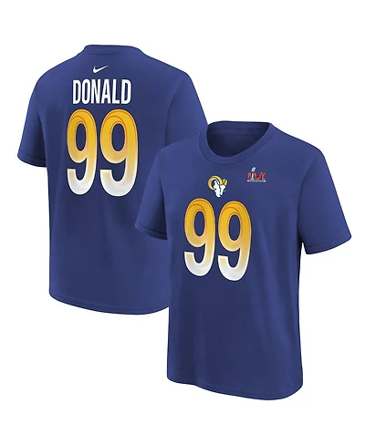 Big Boys Nike Aaron Donald Royal Los Angeles Rams Super Bowl Lvi Name and Number T-shirt