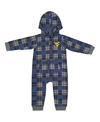 Baby Boys and Girls Colosseum Navy West Virginia Mountaineers Full-Zip Plaid Hoodie Long Sleeve Jumper