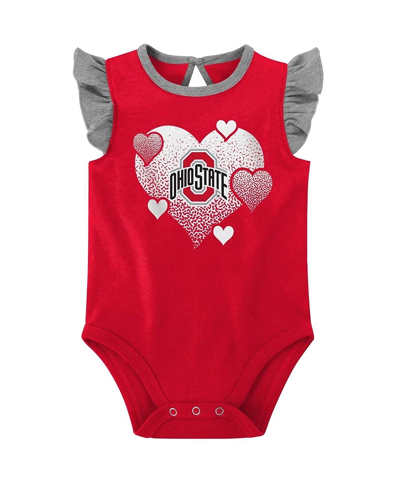 Baby Girls Scarlet, Gray Ohio State Buckeyes Spread the Love 2-Pack Bodysuit Set