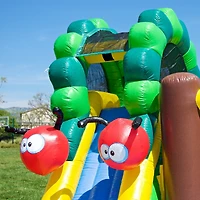 HeroKiddo Caterpillar Water Slide Bounce House Inflatable with Splash Pool for Kids and Toddlers (with Blower), Basketball Hoop, Backyard Water Park,