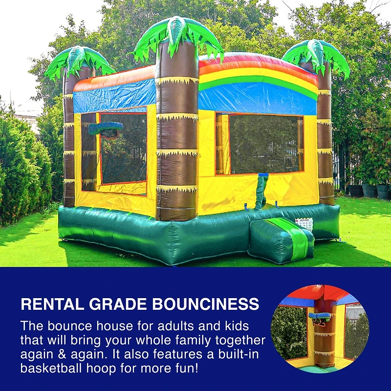 HeroKiddo Safari Bounce House Inflatable for Kids and Adults (with Blower), Commercial Grade, Basketball Hoop, Birthday Party, Rental Quality, Backyar